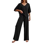 Ekouaer Pajama Sets for Women 2 Piece Lounge Set Short Sleeve Tops and Long Pants Soft Comfy Pjs Sleepwear Outfits S-XXL