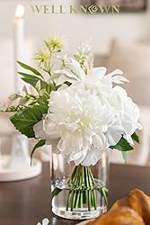 WELL KNOWN Artificial Flowers in Glass Vase with