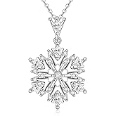 Fenthring Snowflake Necklace Christmas Necklace for Women Sterling Silver Snowflake Pendant Jewelry Xmas Holiday Gifts