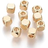KitBeads 30Pcs 4mm Stainless Steel Cube Beads Gold Plated Square Beads Metal Cube Loose Spacer Beads for Jewelry Making Bracelets Crafts Bulk