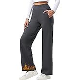 HOTSUIT Fleece Lined Wide Leg Yoga Pants for Women with Zipper Pockets, High Waisted Sweatpants Winter, Thermal Work Slacks