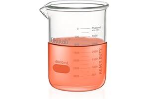 Okulab Heavy Duty Glass Beaker Set, Thick-Walled 3.3 Borosilicate Glass Beakers, with Double Scale Printed Graduation, Vol.4000ml, HBKG4000A1