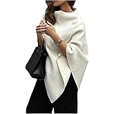 MakeMeChic Women's Poncho Sweater Dolman Sleeve Asymmetrical Shawl Wraps Knit Pullover Tops