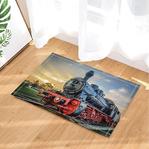 Train Decor Train Run on Railway under Sunset Bath Rugs Non-Slip Doormat Floor Entryways Outdoor Indoor Front Door Mat Kids Bath Mat 15.7x23.6in Bathroom Accessories