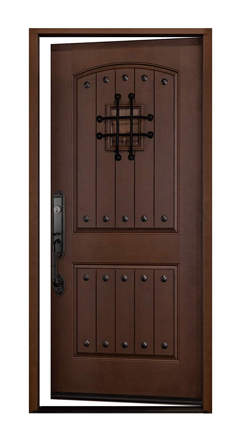 Fiberglass Exterior Doors in Dark Walnut Finish with Fiberglass Exterior Doors in Dark Walnut Finish with
