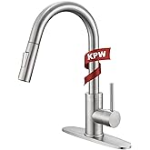 KPW Kitchen Faucet with Pull-Down Sprayer, Brushed Nickel, High-Arc Single Handle, Stainless Steel, Fits 1 or 3 Hole Sink