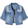 BlueFire2015 Women Short Sleeve Denim Jacket Button Down Shawl Stretch Denim Jean Jacket