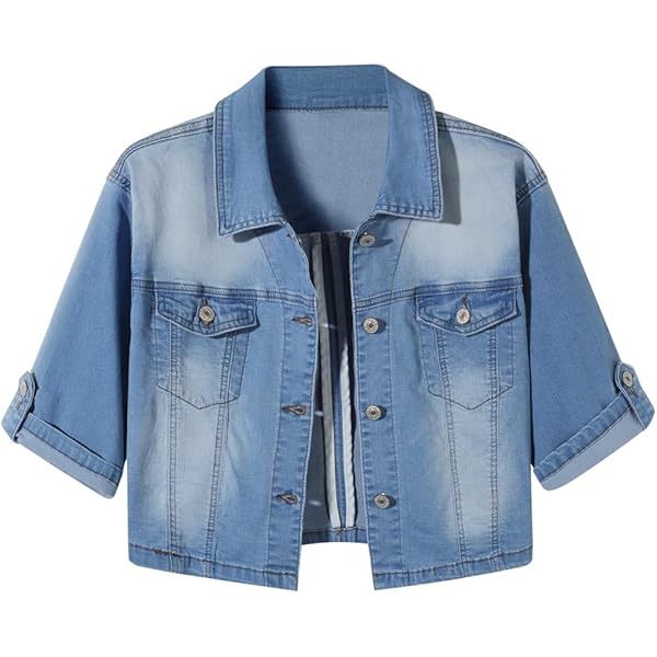 Trendy XU Women Summer Simple Short Sleeve Denim Jacket