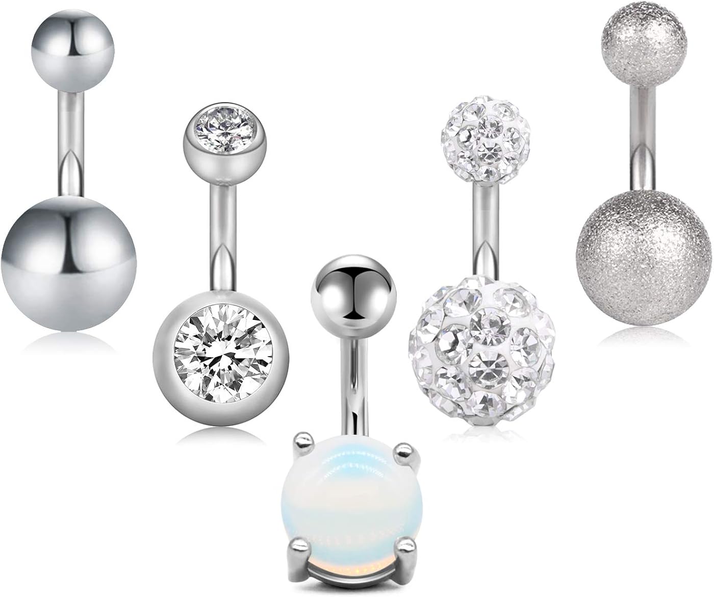 Crdifu 5pcs Surgical Steel Belly Bars Set 8mm Barbell 14G Belly Button