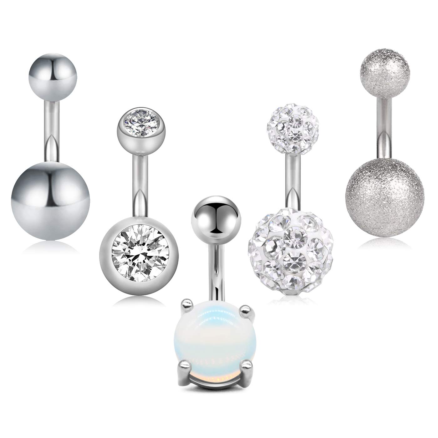 Crdifu 5pcs Surgical Steel Belly Bars Set 8mm Barbell 14G Belly Button Rings Piercing Jewellery