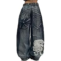 Unisex Y2K Hip Hop Street Jeans Skeleton Printed Gothic