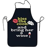 wodealmug Funny Kitchen Apron for Women Cute with Pockets - Kiss The Cook And Bring Her A Wine