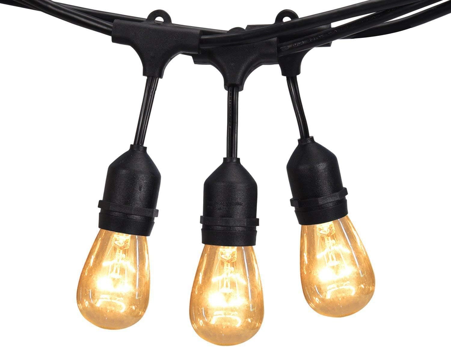 cable de 48 pies con luces para exteriores cable resistente de 18 boquillas con 21 focos incandescentes y 3 de repuesto focos edison resistente a