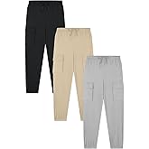 EXARUS 3 Pack Boys Cargo Joggers Hiking Pants Kids Lightweight Quick Dry Drawstring Elastic Waist Athletic 6-14Y