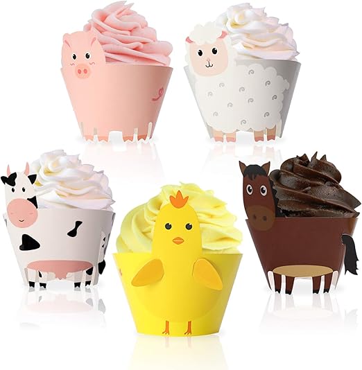 Amazon Com Farm Animal Cupcake Wrappers Toppers For Baby Shower