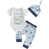 Bagilaanoe 3PCS Summer Outfit Newborn Baby Boy Clothes Fishing with Daddy Short sleeve Romper Pants Hat Set