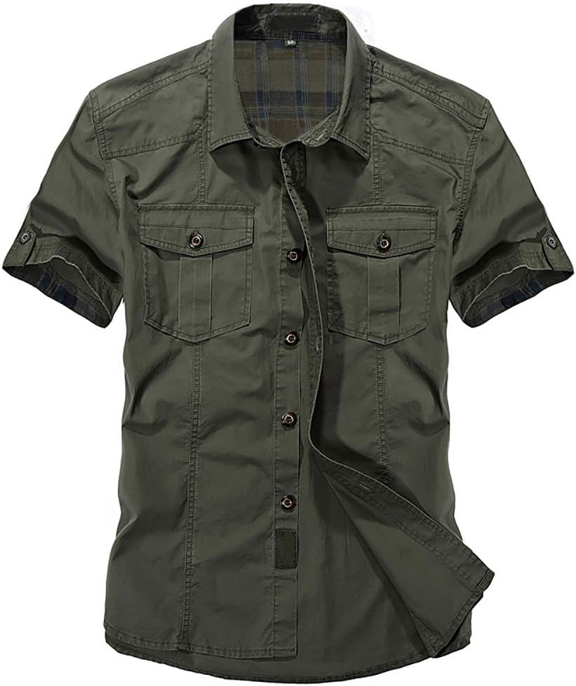 DQQ Men's Solid Cotton Short Sleeve Button Down Shirt