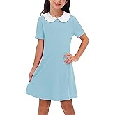 Remimi Girl's Peter Pan Collar Dress Short Sleeve Casual Flare Skater Dresses 5-14 Years