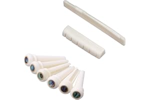 Acoustic Guitar String End Bone Nut Bridge Saddle Abalone Pins Replacements Set (Bone Pins & Bone Saddle Nut)