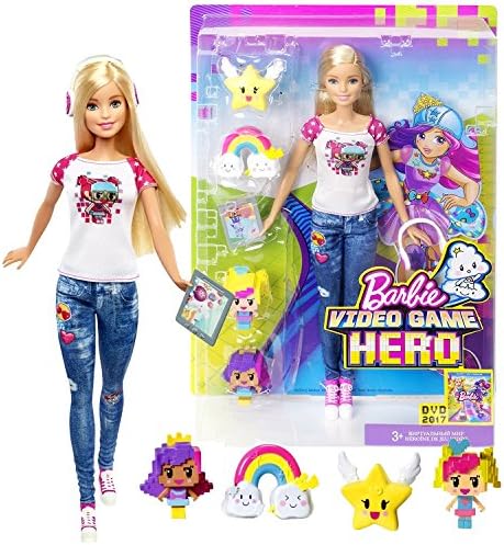 Barbie Year 2016 Video Game Hero Series 12 Inch Doll - BARBIE DTV96 with Headphones, Barbie and Princess Bella Mini Pixel Characters Plus Rainbow and Star Power-Up Characters