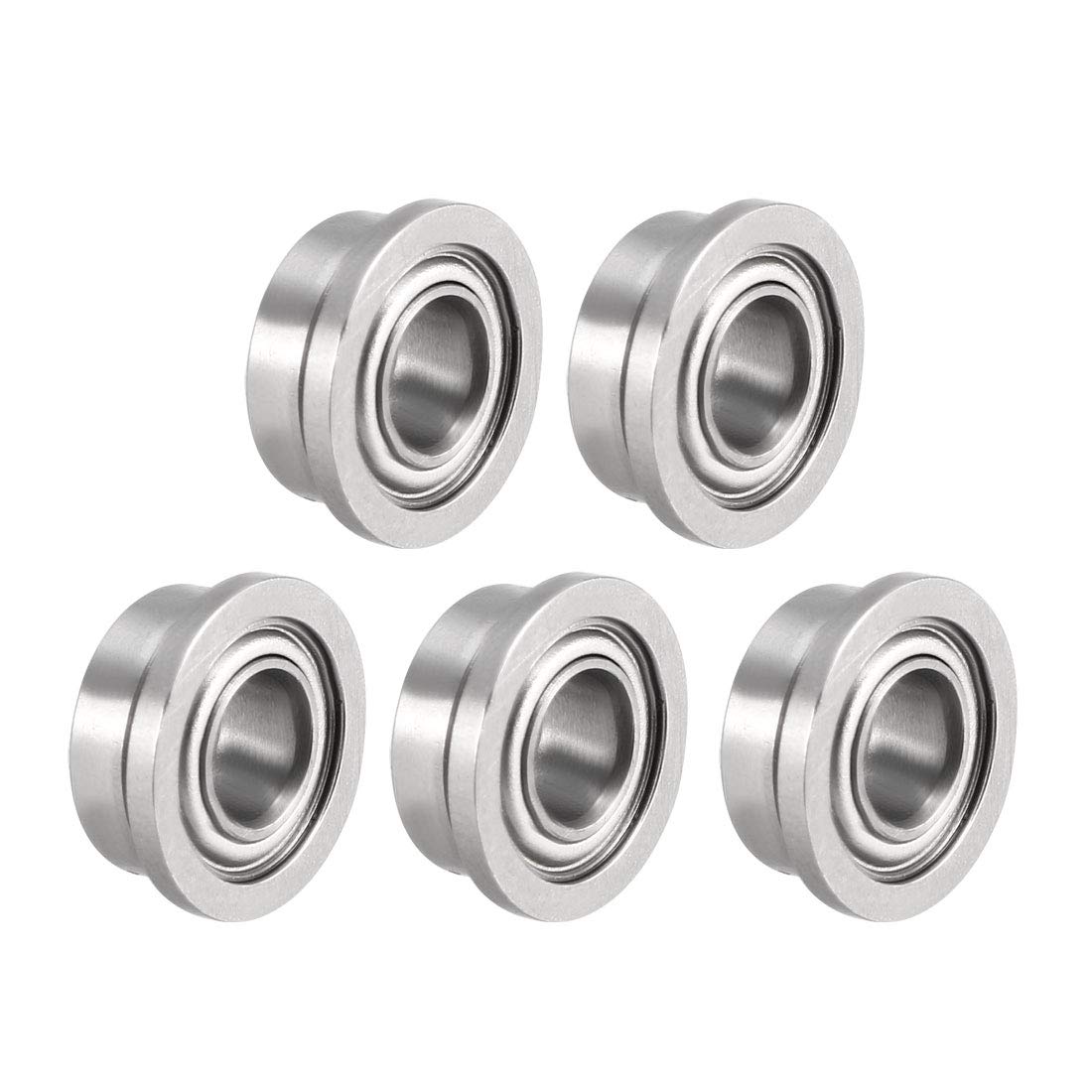 sourcing map FR144ZZ Flanged Ball 1/8" x 1/4" x 7/64" Double Metal Shielded (GCr15) Chrome Steel Flange Rip Bearings 5pcs