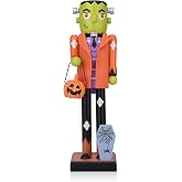 ArlinaL 10 Inch Halloween Nutcracker Figure with Pumpkin Bucket | Wooden Halloween Tabletop Soldier Decoration for Mantel Shelf Entryway Fall Harvest Party Decor