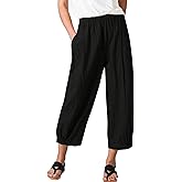 Zontroldy Linen Capri Pants for Women High Waisted Wide Leg Yoga Capris Crop Pants Sweatpants with Pockets