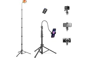 NINEIGH Phone Tripod, 86" Tripod for Phone, Selfie Stick Phone Tripod for Recording Photo Vlog, Travel Tripod Stand with Gooseneck Remote Phone Holder, Compatible with iPhone15 14 13 12 11 Pro Cell Phone