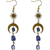 Celestial Blue Kyanite Gemstone Dangle Dainty Earrings Lightweight Sun & Moon Whimsical Earrings Handmade Gift for Her Witchy Wiccan Jewelry
