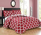 2 piece Luxury BURGUNDY RED/ WHITE Reversible Quatrefoil Goose Down Alternative Comforter set, Twin / Twin XL Duvet Insert