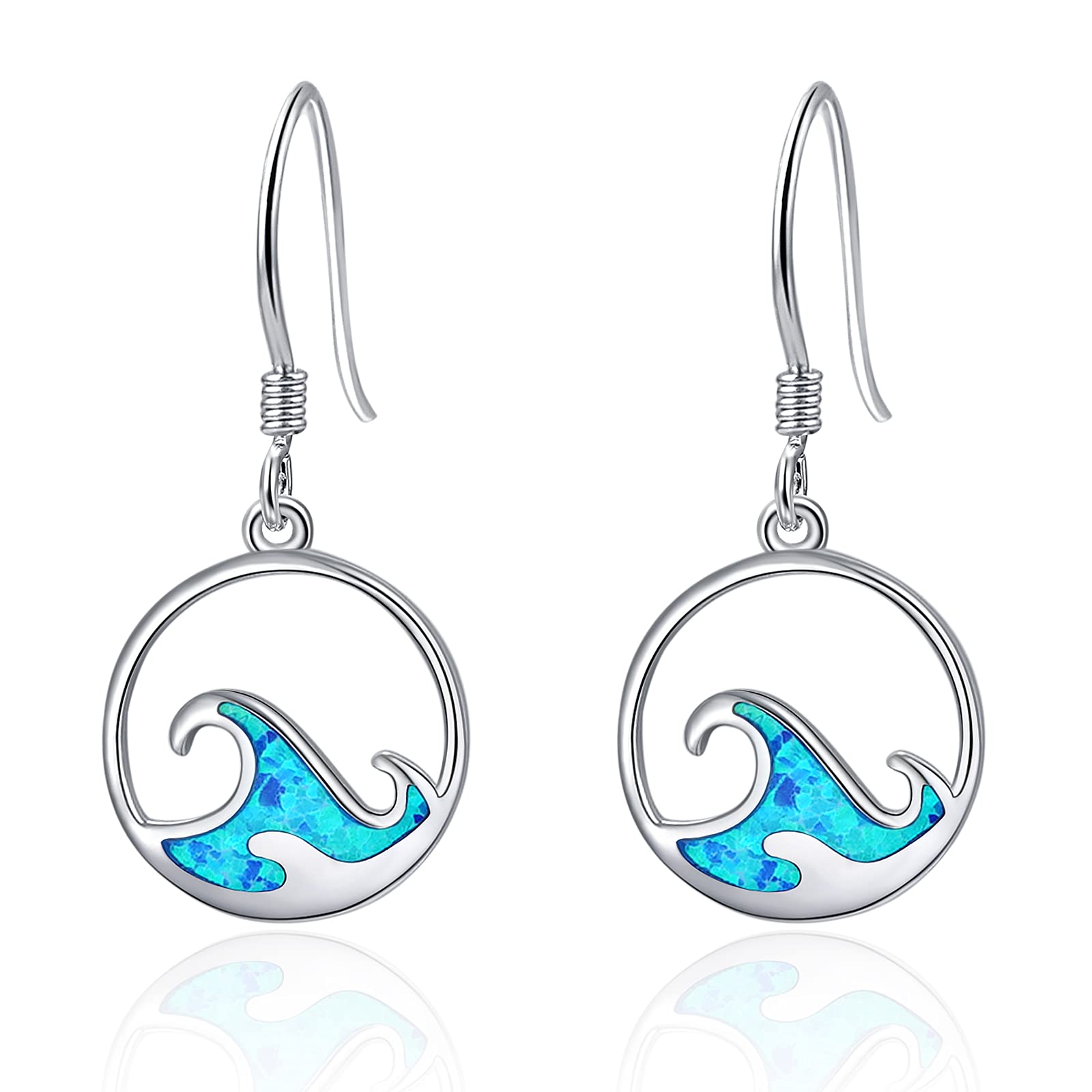 Blue Opal Wave Drop Earrings 925 Sterling Silver Ocean Sea Wave Dangle Earring Ear Jewellery Dangler Birthday Gifts For Women