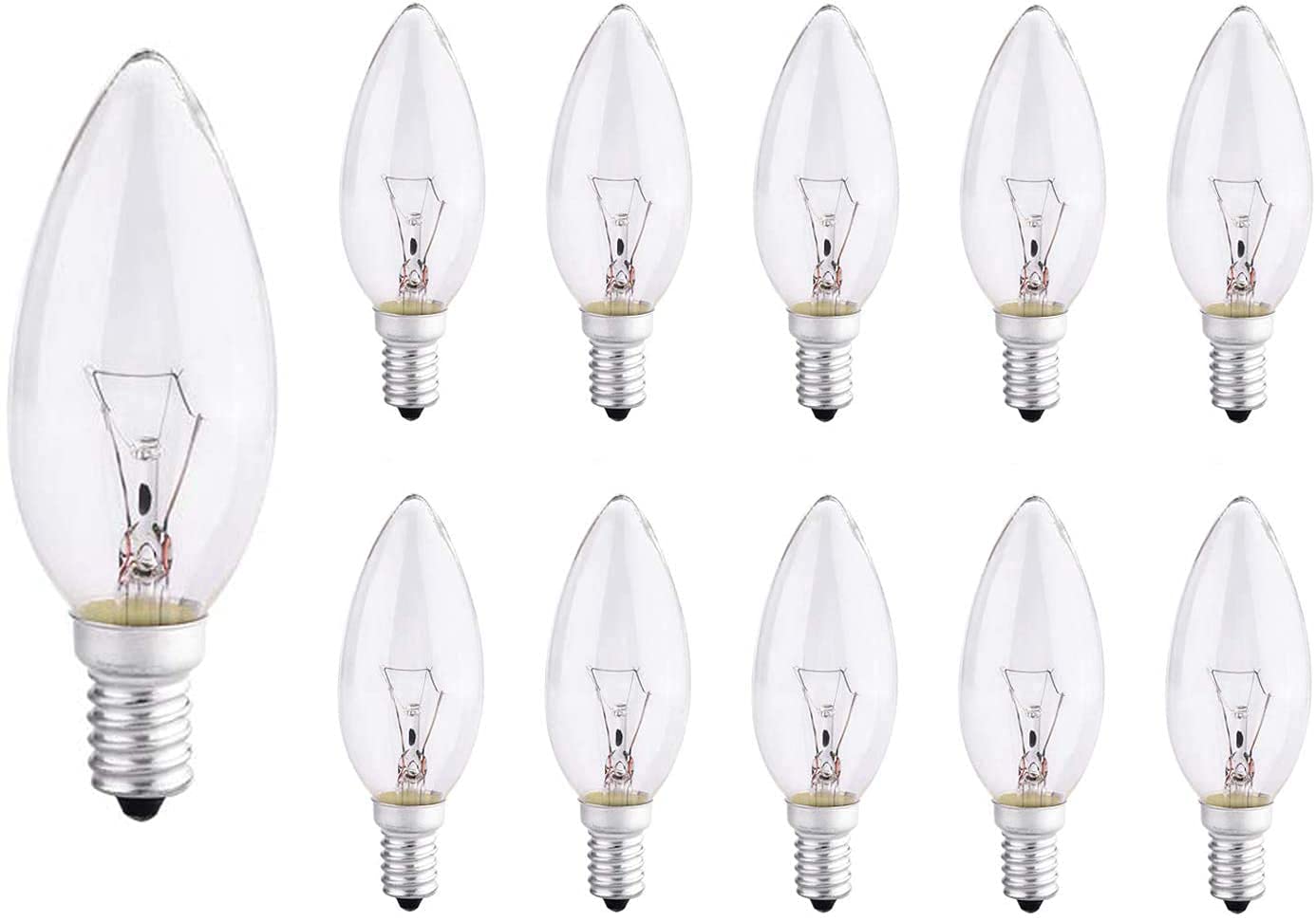 Litbulbs 10 Pack Edison Screw Candle Light Bulbs, Dimmable Clear Candle SES/E14, Small Screw Chandelier Bulbs, 2700K Warm White, 410LM, 240V