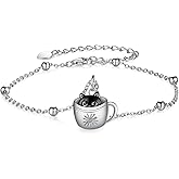 SVODEA Black Cat Bracelet for Women 925 Sterling Silver Cup Cat Dangle Bracelets Cute Animal Drop Beads Hand Link Jewelry Gifts for Women Mom Wife