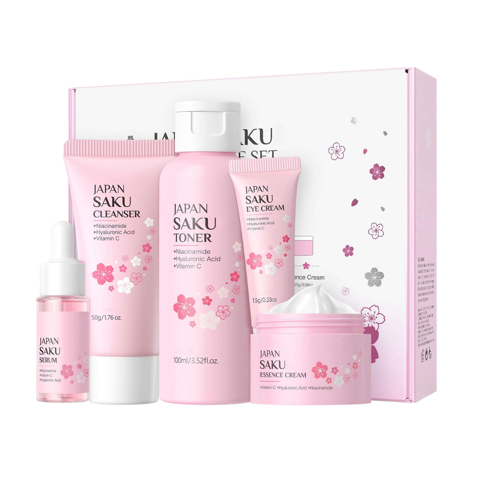 Skin Care for Teenage Girls, Sakura Skincare Set, Pamper Gifts Her, 5 Piece Cherry Blossom Beauty Gift Set - Hydrating & Brightening Skincare Kit for Women, Mum, Birthday Gifts (Sakura-5PCS)