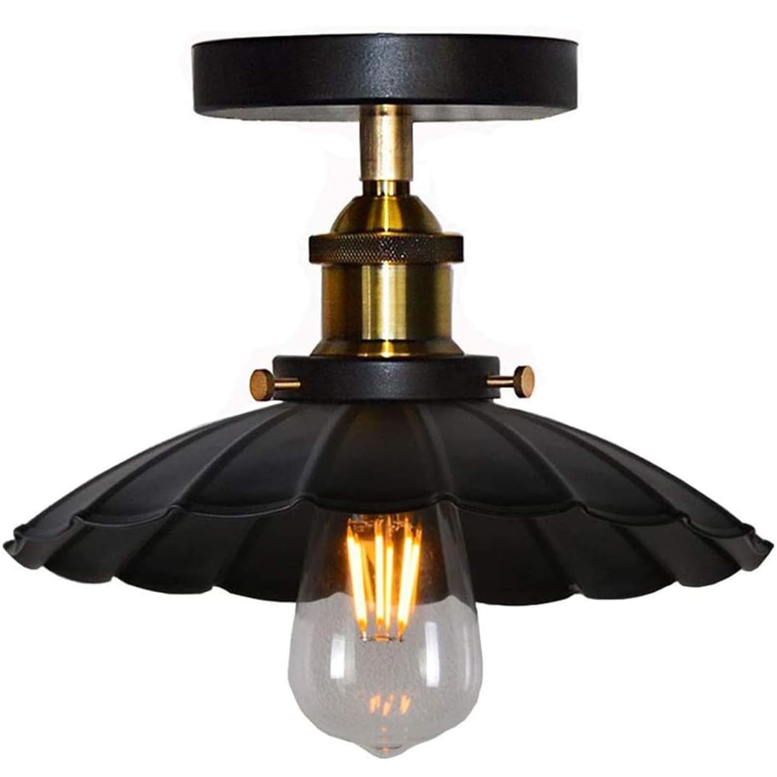 HTRUIYATY Vintage Industrial Lampshade Retro Ceiling Light Fitting Antique Pendant Light Metal Umbrella Chandelier for Kitchen Dining Room Restaurant-Black