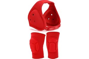 VioraWhite Wrestling Headgear for Kids Youth with Protective Knee Pads Soft Grappling Headgear Wrestling Ear Protection Thick Sponge Anti Slip Knee Sleeve for Sparring Brazilian Jiu Jitsu