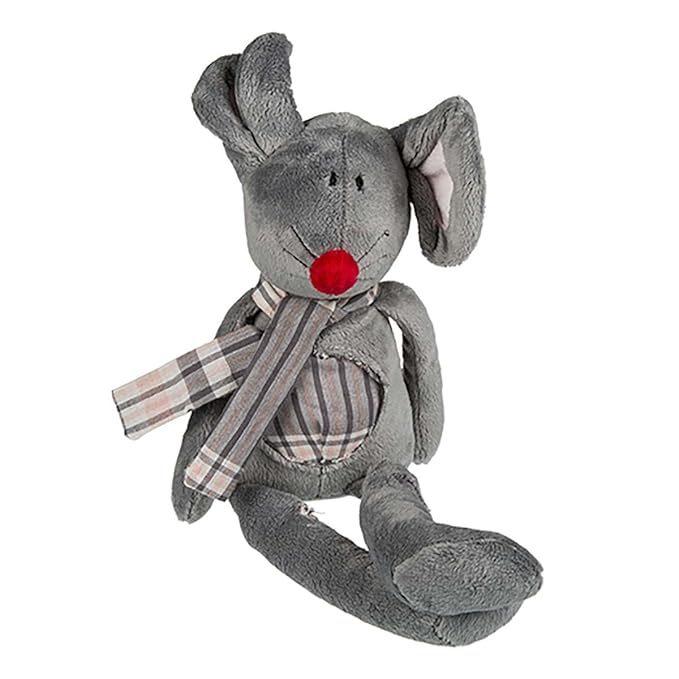 Kuscheltier Mit Langen Armen Und Beinen Schlenker-Plüschtier Maus, grau, mit großen Ohren, roter Nase, langen