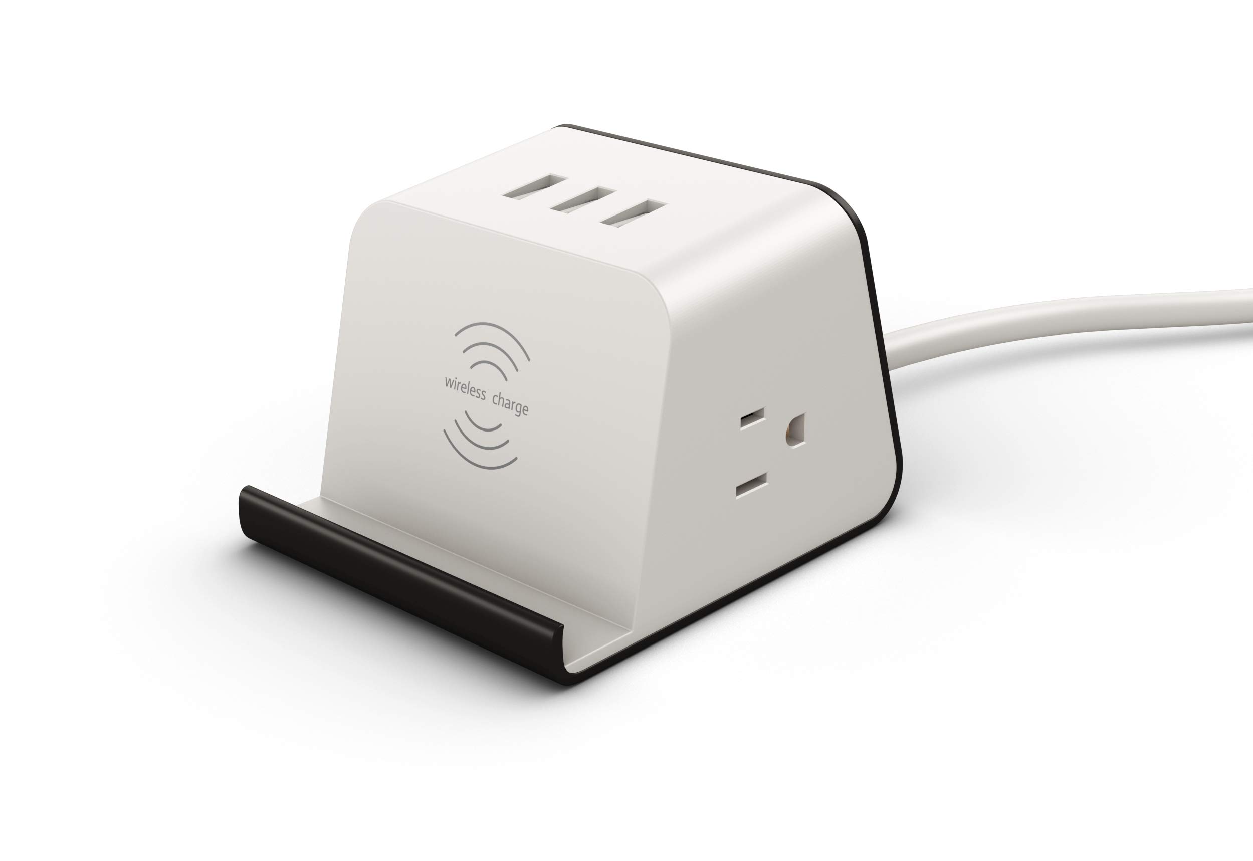 Desktop Power Socket with Wireless Charger Power Strip,2 US Plug and 3 USB Desk Outlet Charging Station Compatible with iPhone Xs, XS Max, XR, X, 8, Partial Samsung Galaxy, Qi Certified 5W