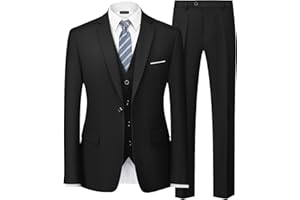 YND Men's Slim Fit 3 Piece Suit, One Button Solid Jacket Vest Pants Set with Tie