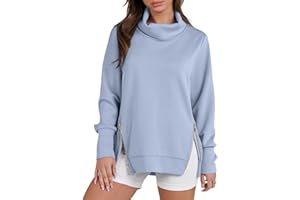 Caracilia Women's Oversized Sweatshirts Turtle Cowl Neck Pullover Hoodies Casual Side Zipper Sweater Tops 2024 Fall Clothes