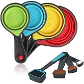 Collapsible Measuring Cups and Spoons - Portable Food Grade Silicone for Liquid &amp; Dry Measuring, 8 Piece Set Kitchen Measuring Tool
