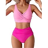 Tainehs Women's Two Piece Bikini Sets V Neck Push Up Swimsuit High Waisted Tummy Control Bathing Suit