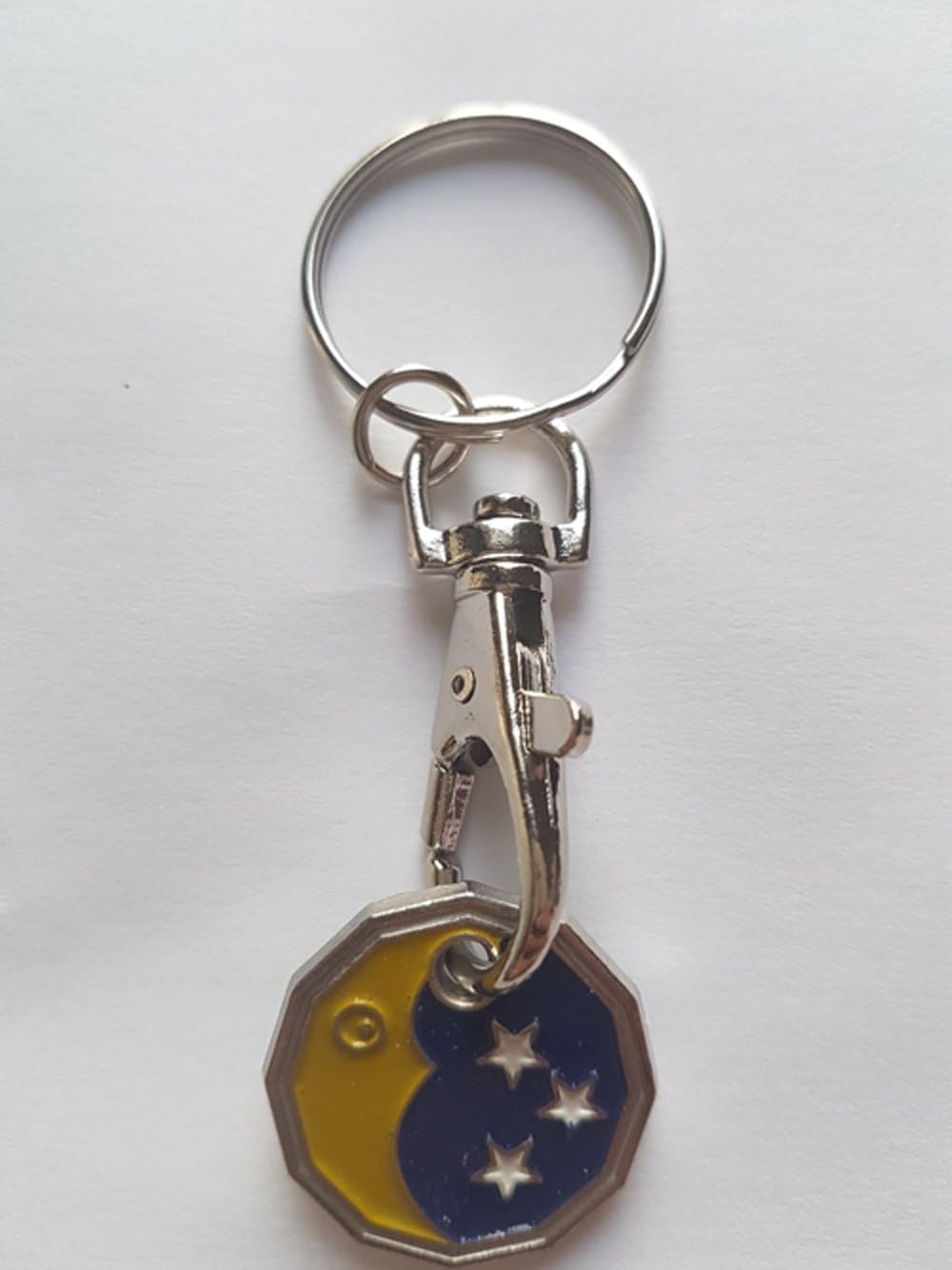FABULOUZ NEW SHAPE 12 Sided Trolley Token £1 Coin Pound Shopping Key Ring Clasp Supermarket Locker Gift(STAR MOON DESIGN)
