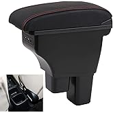 YJYWZH Double Layer Armrest Box for Honda Fit Jazz 2009-2013 Accessories | Car Interior Storage Center Console Organizer, 3 USB Ports, Black with Red Thread, Elbow Support, Drill-Free