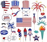 36 Ct Fourth of July Photo Booth Props - 4th of July Patriotic Red White Blue Party Supplies Decorations