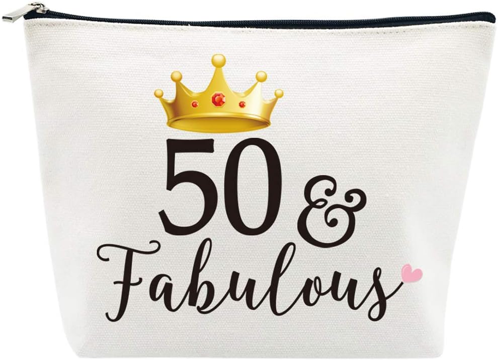 50th Birthday Gifts for Women 50th Birthday Party Supplies and Decorations 50 and Fabulous Turning Fifty Makeup Bag Funny 50th Gifts Idea for Her