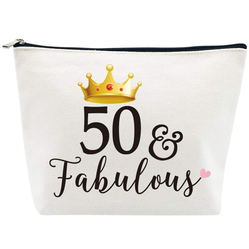 50th Birthday Gifts for Women 50th Birthday Party Supplies and Decorations 50 and Fabulous Turning Fifty Makeup Bag Funny 50th Gifts Idea for Her