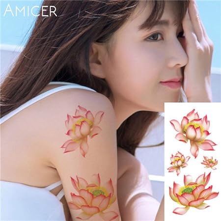 Tzxdbh 3pcs Sakura Rose Grande Fleur Tatouage Imperméable