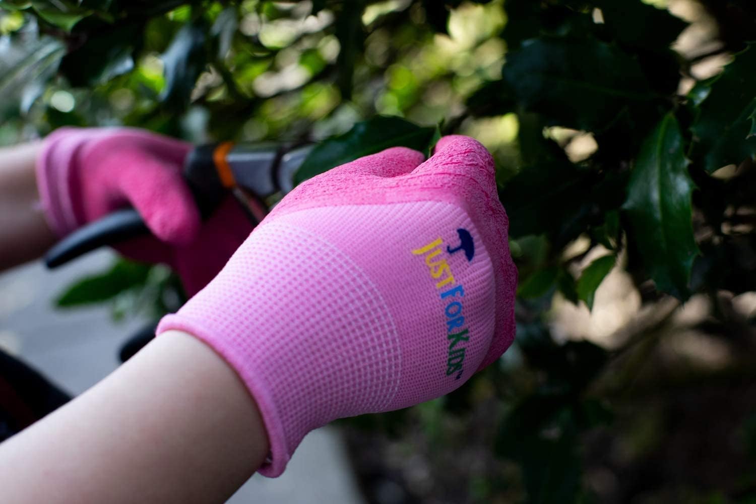 G & F PRODUCTS 2040-2P JustForKids Premium MicroFoam Texture Coated Kids Garden Gloves, Kids Work Gloves, Pink, 1 Pair