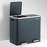 SONGMICS Dual Rubbish Bin 2-Compartment 24 L Greenish Grey with Lids Pedals view 8